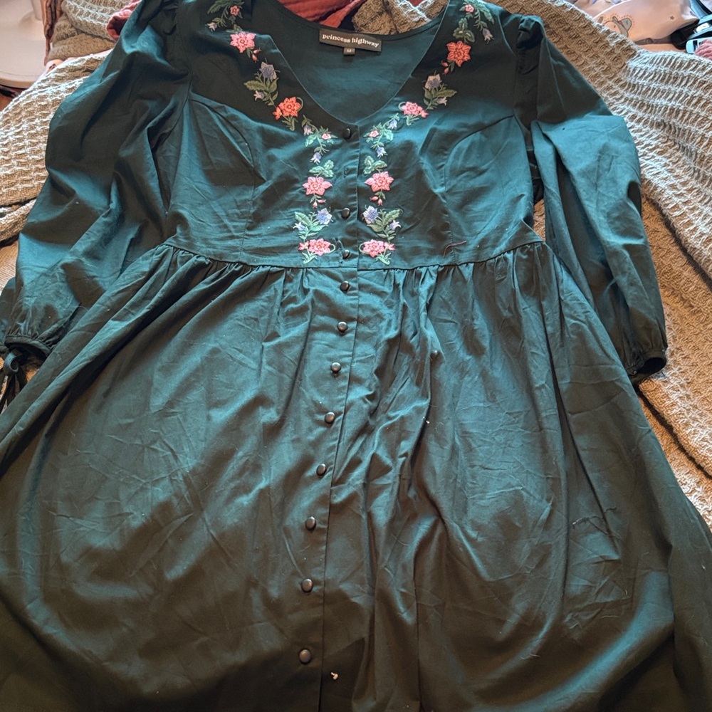 Princess Highway Teal Floral Embroidered Dress